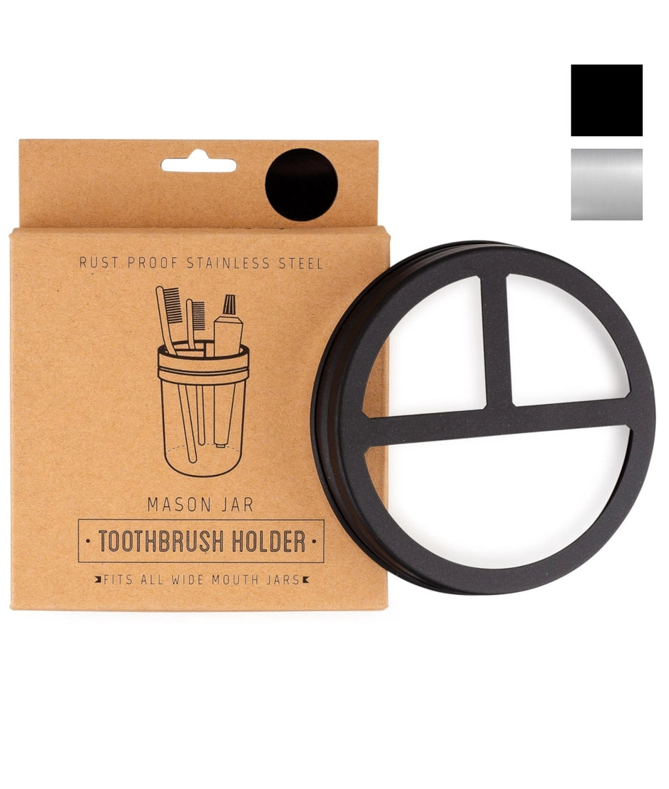 Mason Jar Toothbrush Holder Black- Top Only