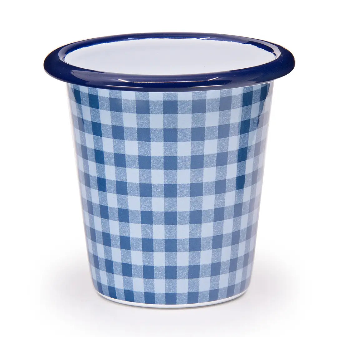 Crow Canyon Enamelware-Max Humphrey Plaid Enamelware 10 oz Short Tumbler-BLUE