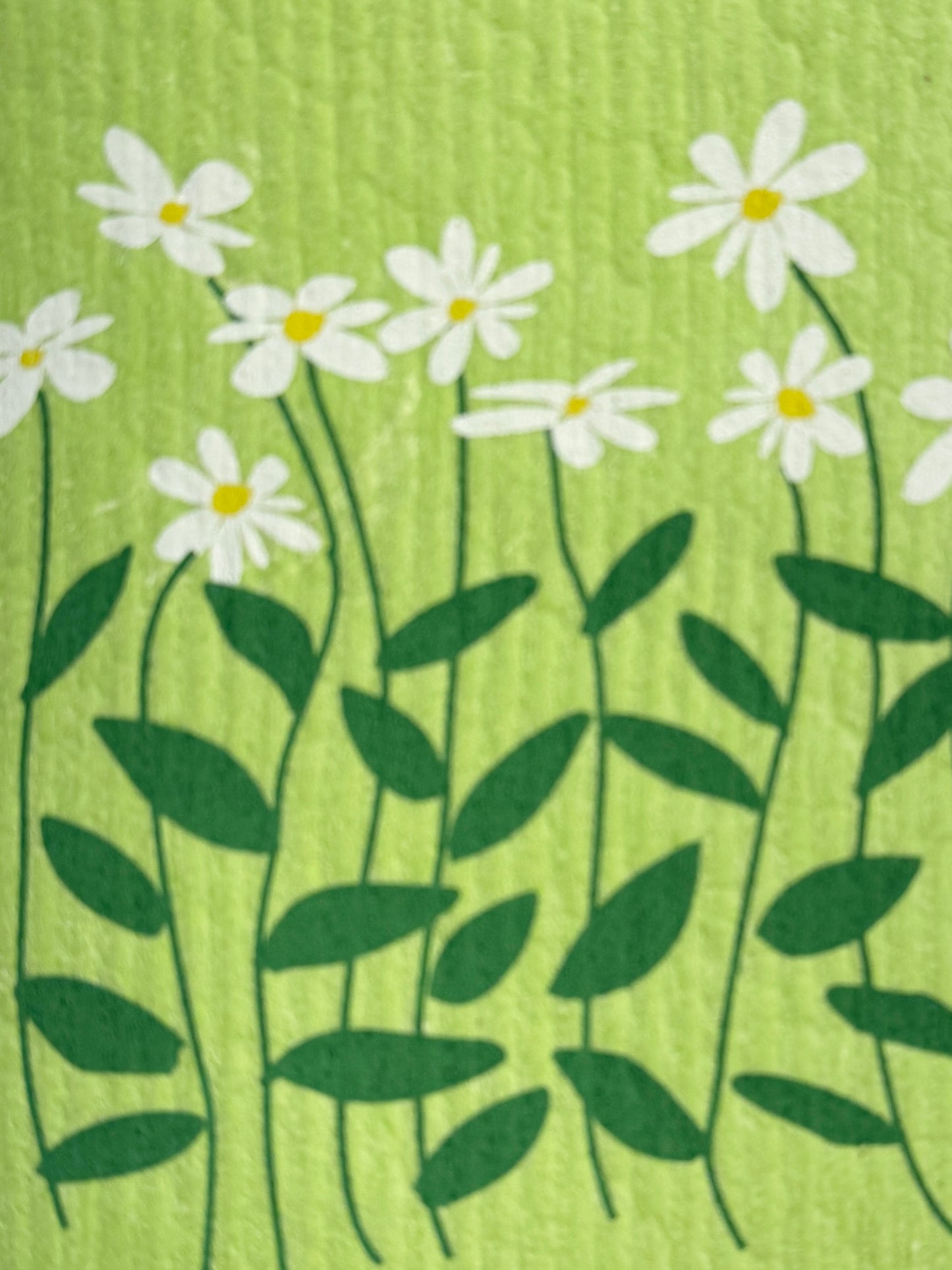Swedish Dishcloth - Daisies on Green