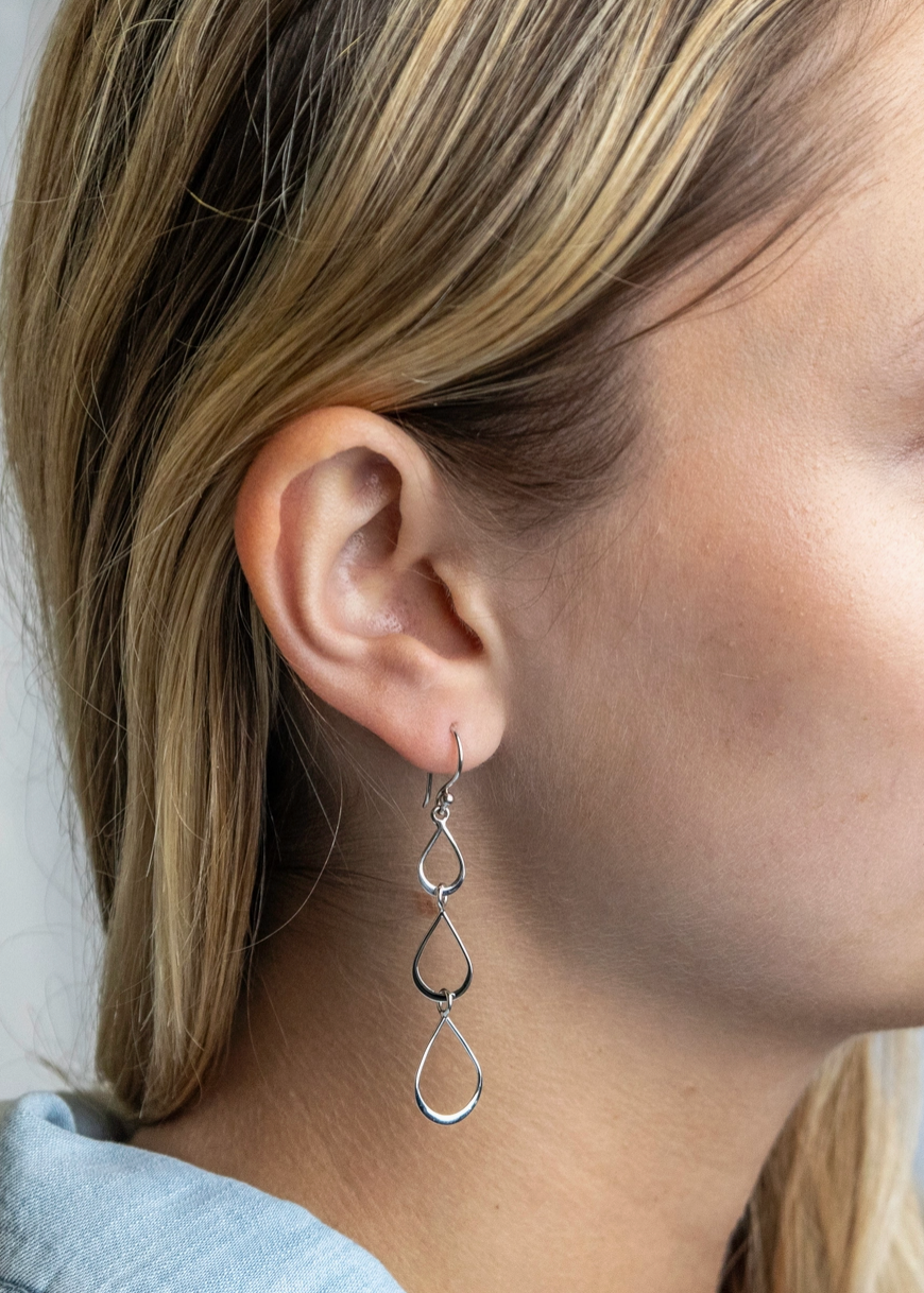 Earrings - Teardrop Link Dangle, Recycled Sterling Silver