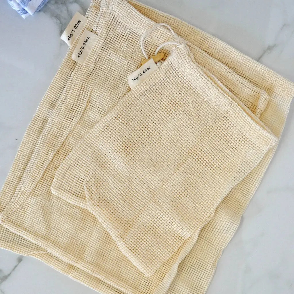 Organic Cotton Mesh Produce Bags - Set of 3
