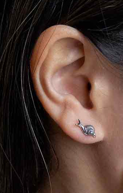 Earrings - Tiny Snail Studs, Recycled Sterling Silver