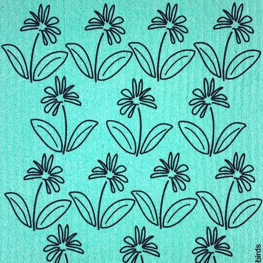 Swedish Dishcloth - Green Flowers