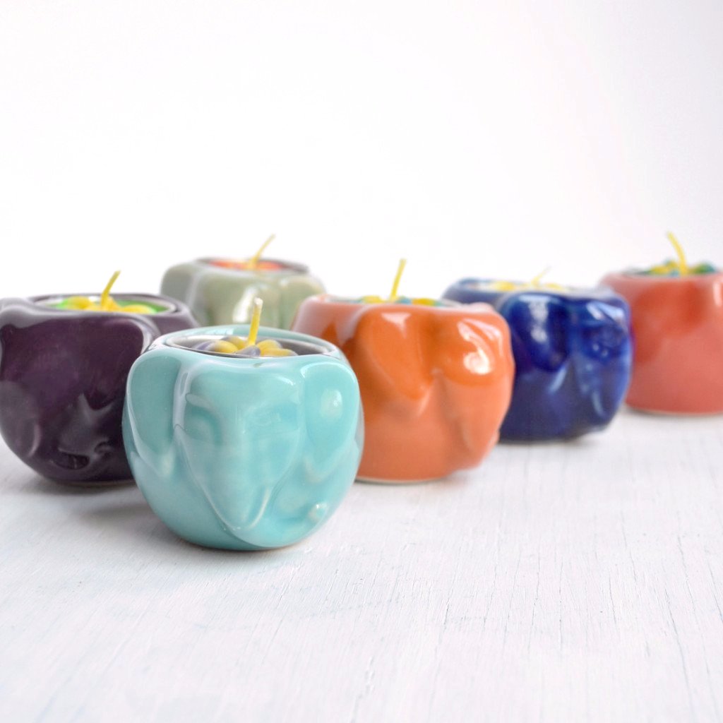 Elephant and Frangipani Flower Tea Light Set