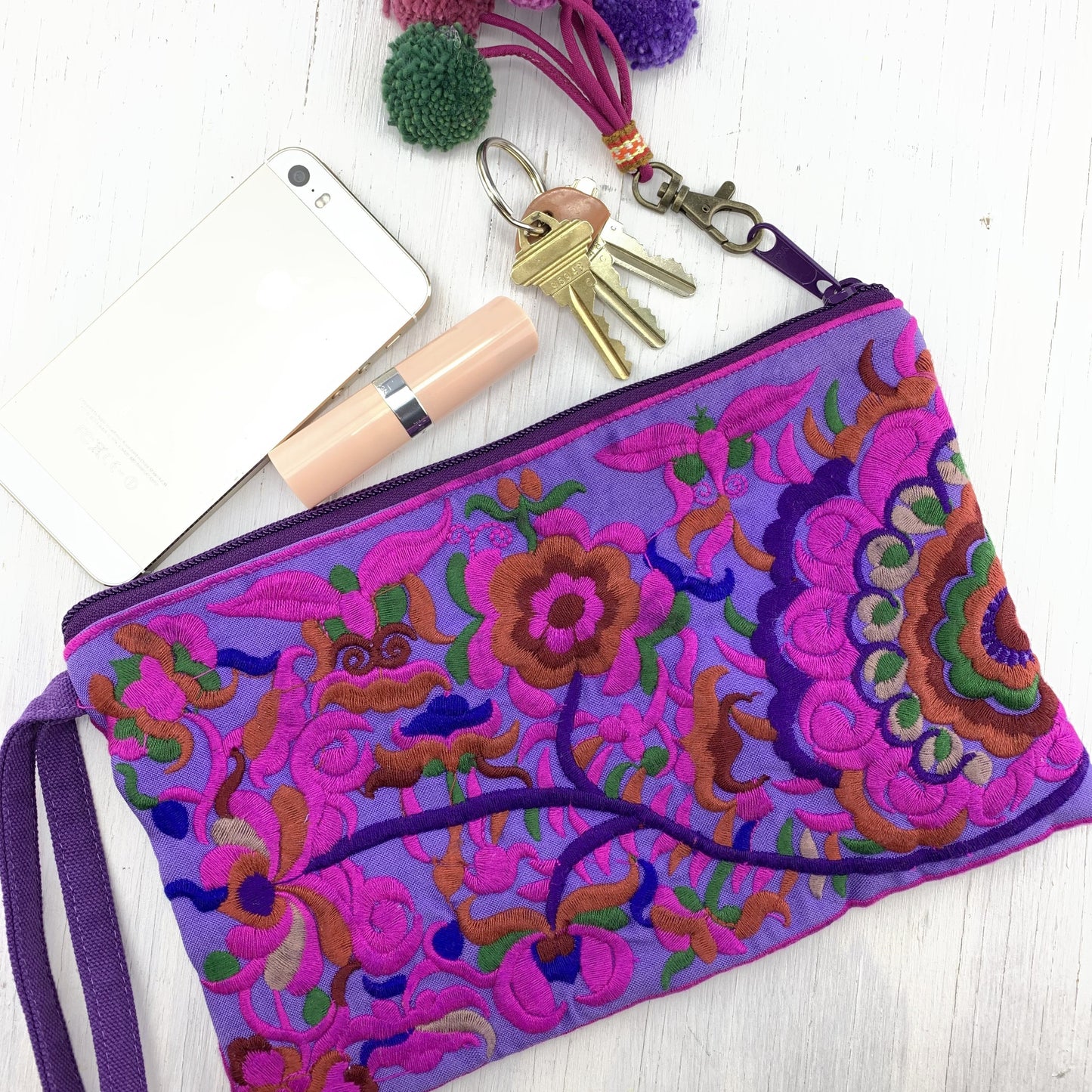 Large Embroidered Pouch, Purple