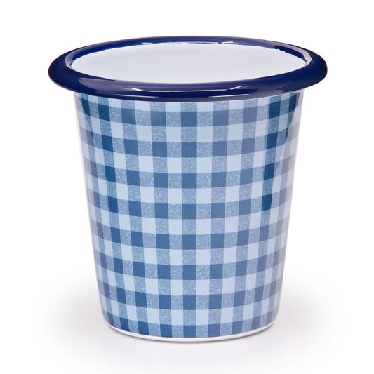 Crow Canyon Enamelware-Max Humphrey Plaid Enamelware 10 oz Short Tumbler-BLUE