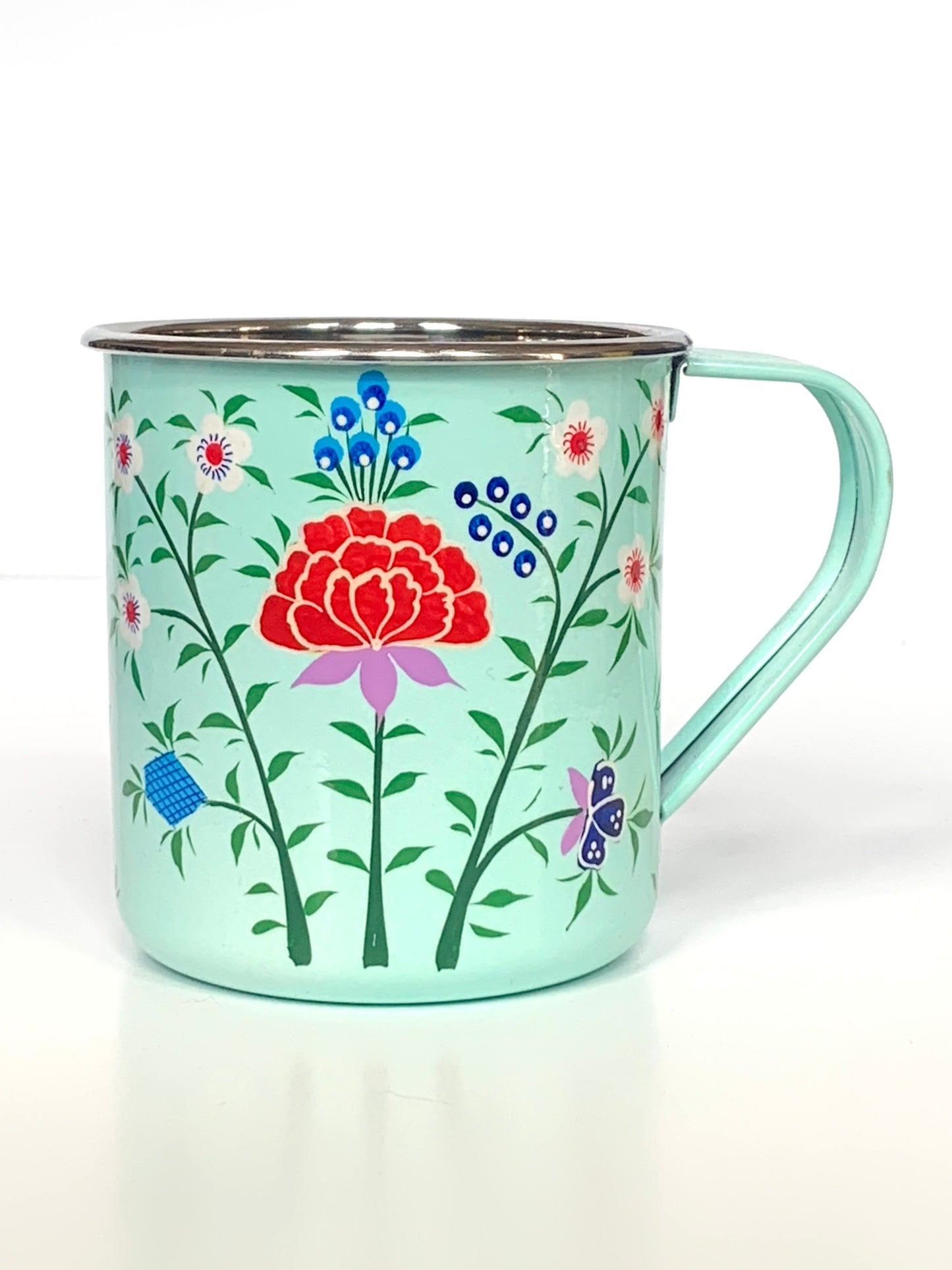 Enamelware Mug, Hand-Painted - Spring Flower Design