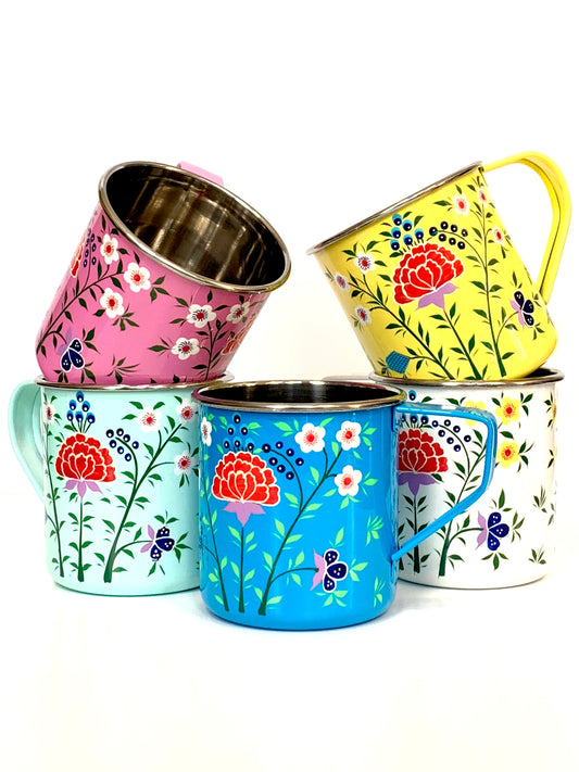 Enamelware Mug, Hand-Painted - Spring Flower Design