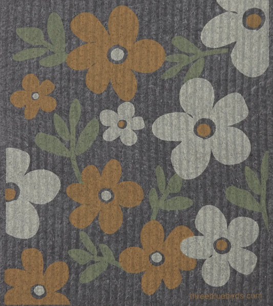 Swedish Dishcloth - Flower Patch on Graphite