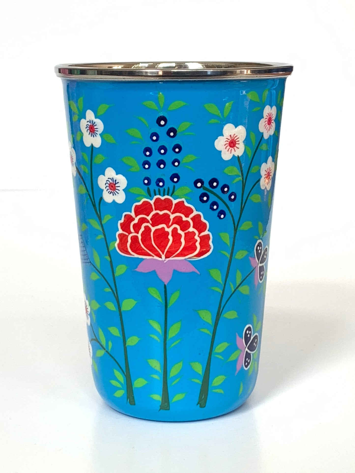 Enamelware Tumblers, Hand-Painted - Spring Flower Design