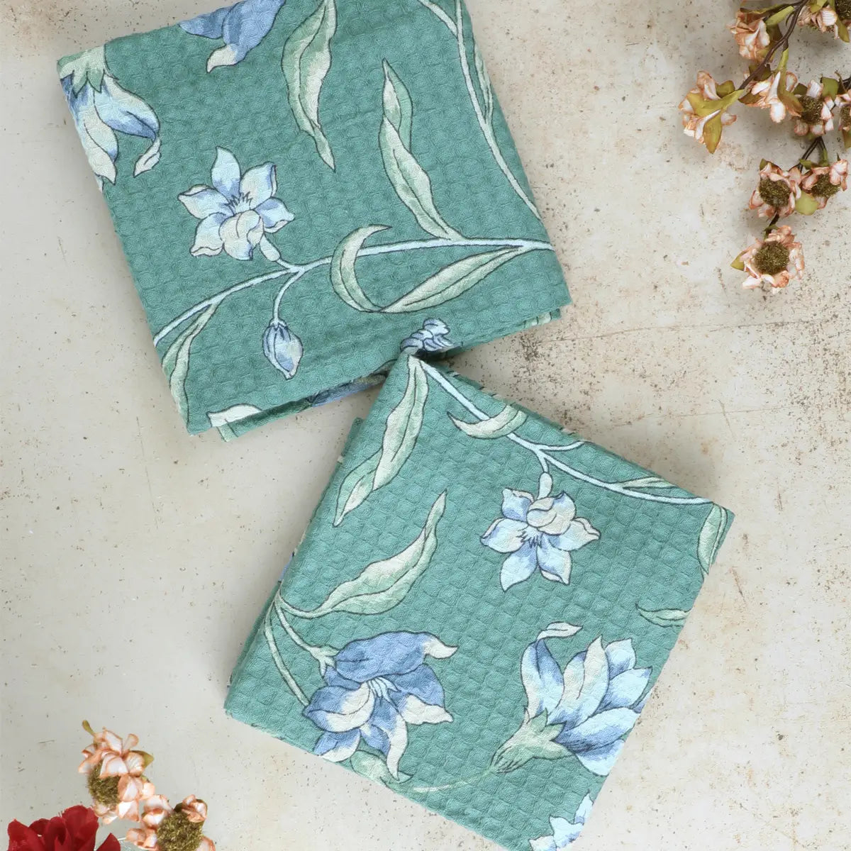 Ajmeer Tea Towel Set -Jade Green-19x27