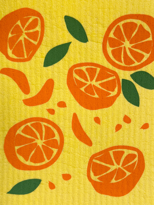 Swedish Dishcloth - Oranges on Yellow