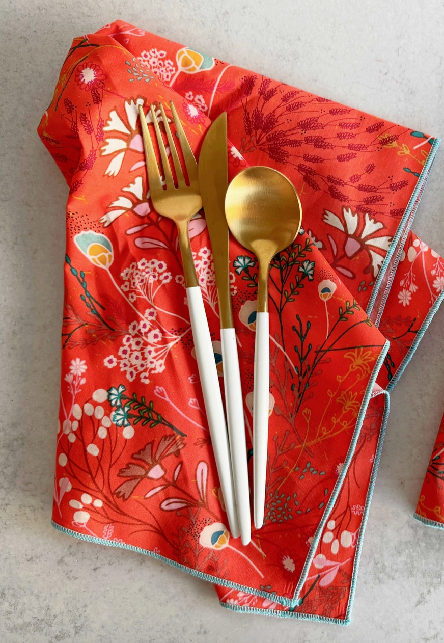 Cotton Napkins - Papaya Peacock, Set of 4