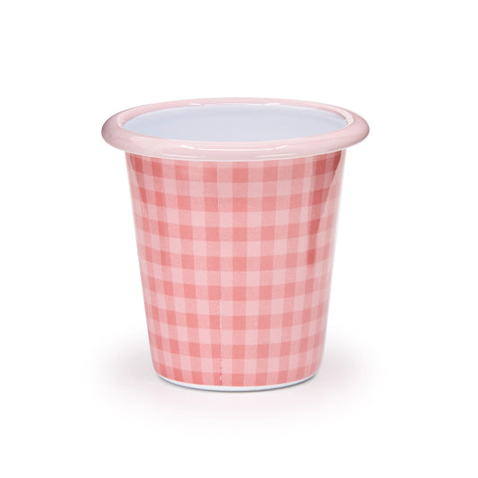Crow Canyon Enamelware-Max Humphrey Plaid Enamelware 10 oz Short Tumbler PINK