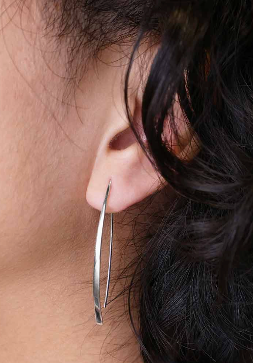 Earrings - Long Marquis Hook, Recycled Sterling Silver