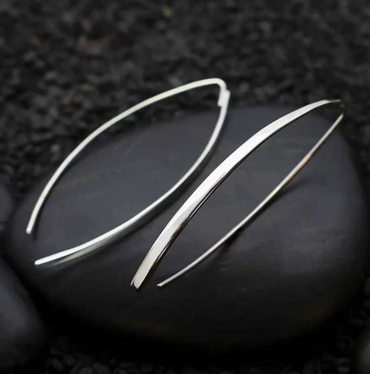 Earrings - Long Marquis Hook, Recycled Sterling Silver