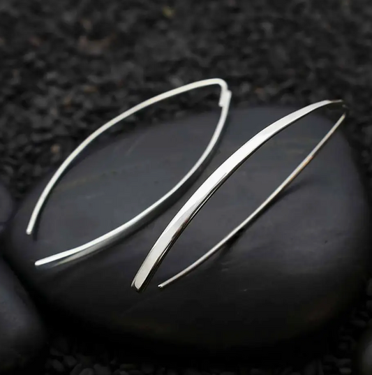Earrings - Long Marquis Hook, Recycled Sterling Silver