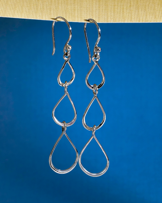 Earrings - Teardrop Link Dangle, Recycled Sterling Silver