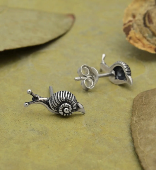 Earrings - Tiny Snail Studs, Recycled Sterling Silver