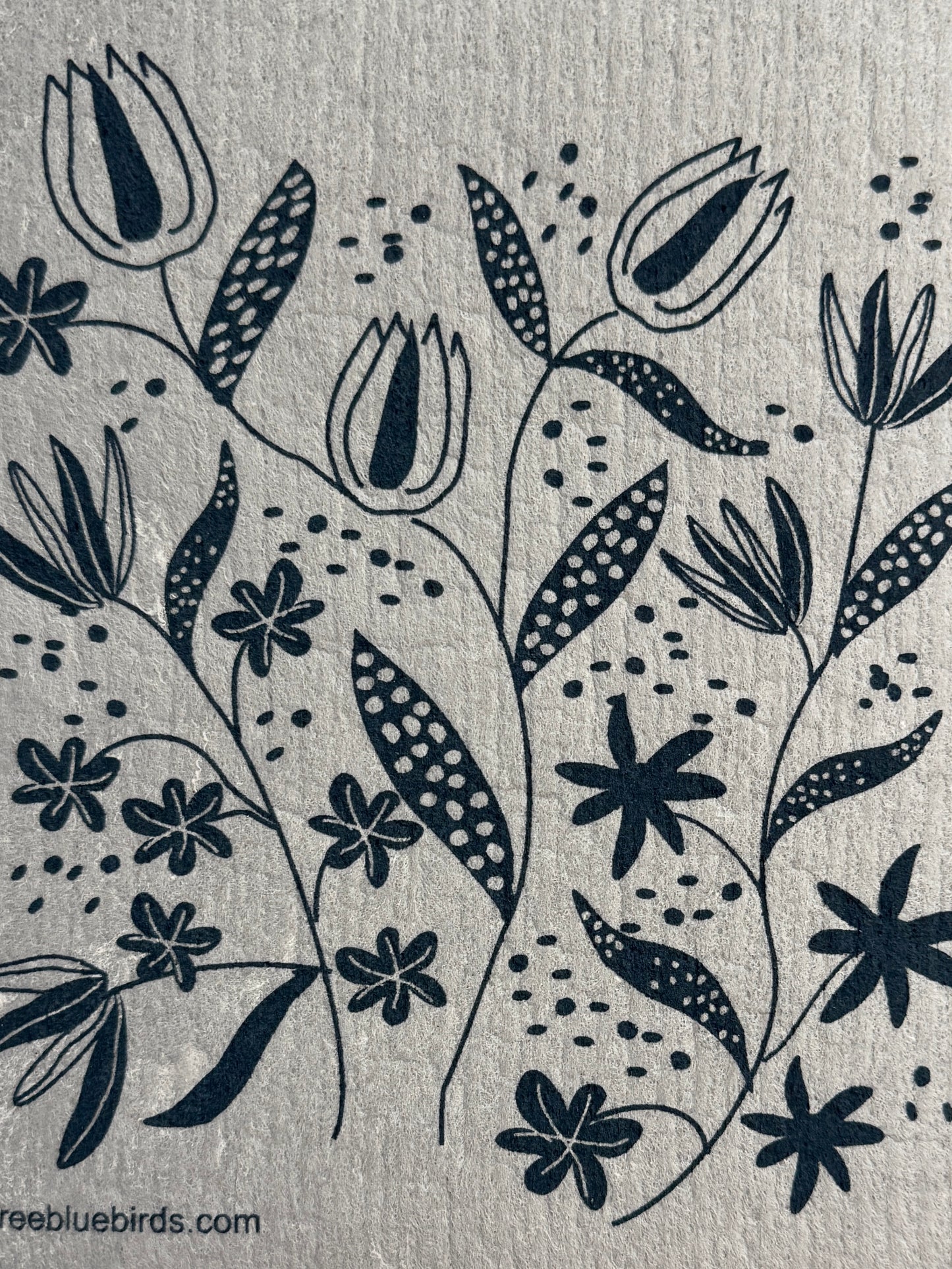 Swedish Dishcloth - Wildflowers on Grey