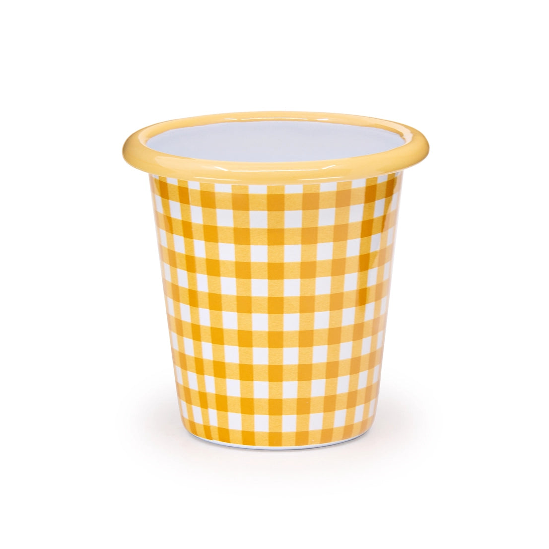 Crow Canyon Enamelware-Max Humphrey Plaid Enamelware 10 oz Short Tumbler-YELLOW