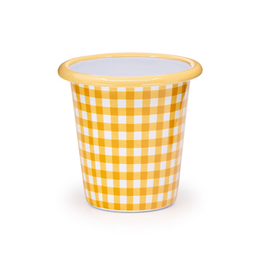 Crow Canyon Enamelware-Max Humphrey Plaid Enamelware 10 oz Short Tumbler-YELLOW