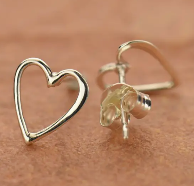 Earrings - Openwork Heart Studs, Recycled Sterling Silver