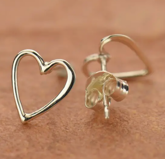 Earrings - Openwork Heart Studs, Recycled Sterling Silver