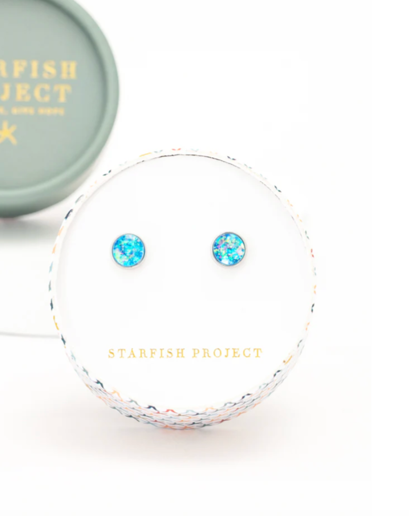 Starfish Project Jewelry - Lora Silver and Blue Opal Stud Earrings