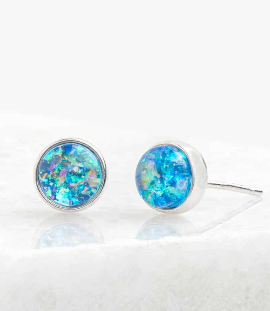Starfish Project Jewelry - Lora Silver and Blue Opal Stud Earrings