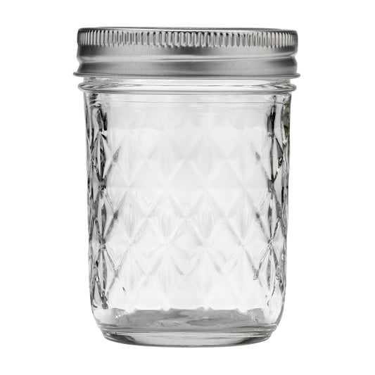 8 oz Reg Mouth Mason Jar - Quilted Crystal Pattern