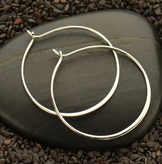 Earrings - Half Hammered Circle Hoops 30mm, Recycled Sterling Silver