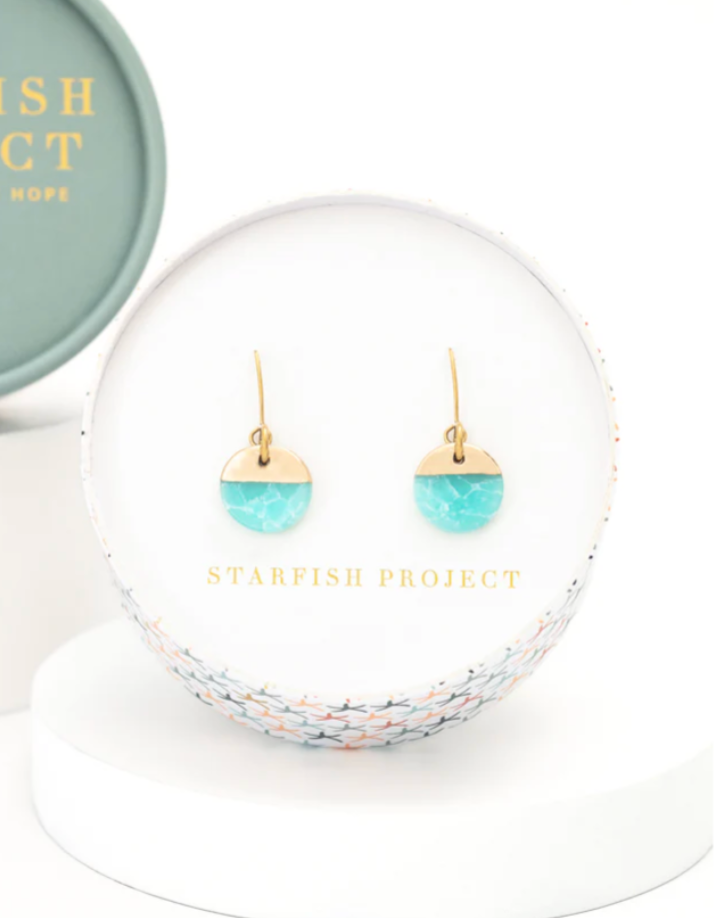 Starfish Project Jewelry - Refresh Aqua Agate and Gold Earrings