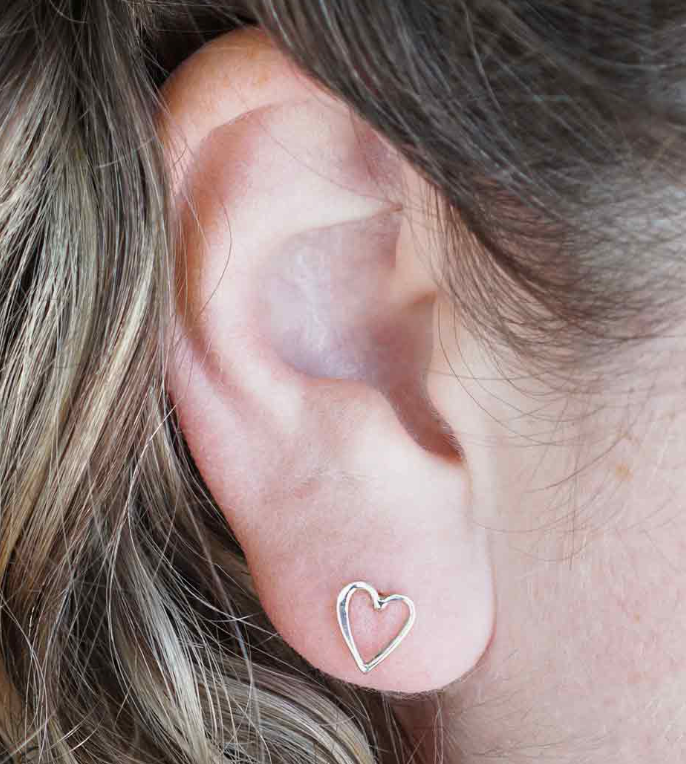 Earrings - Openwork Heart Studs, Recycled Sterling Silver