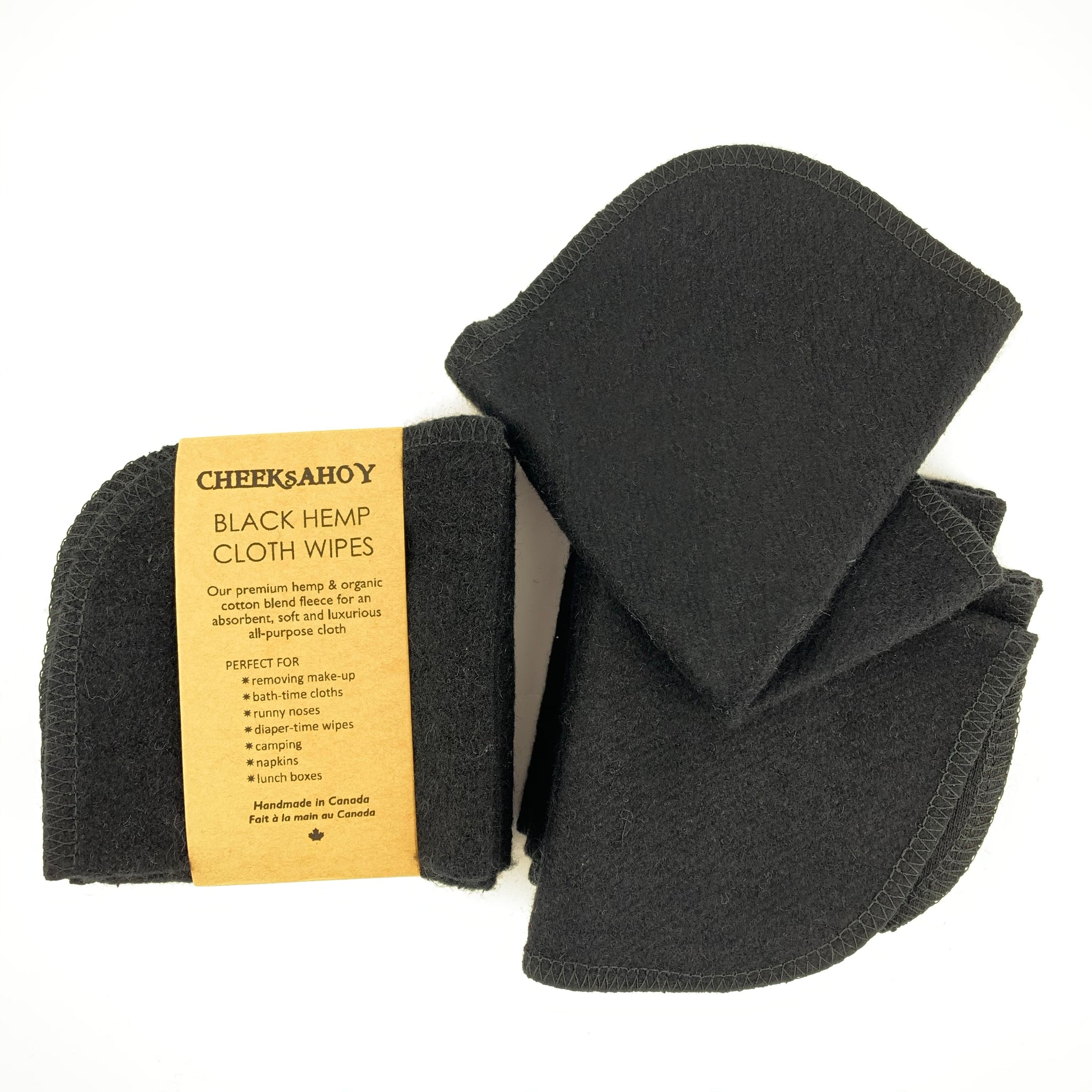 Reusable Hemp Cloth Wipes Set of 5 - Black