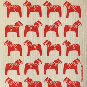 Swedish Dishcloth - Red Dala Horses