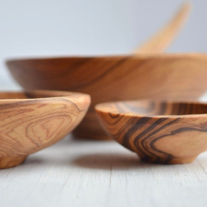 Olive Wood Spice Bowls & Spoon - Set of 4