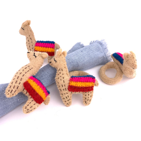 Felt Napkin Rings, Set of 4 - Llamas