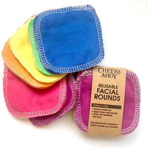 Cotton Flannel Reusable Facial Rounds, Set of 12 - Rainbow