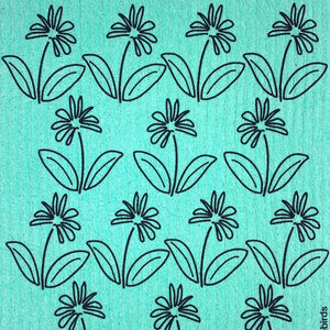 Swedish Dishcloth - Green Flowers