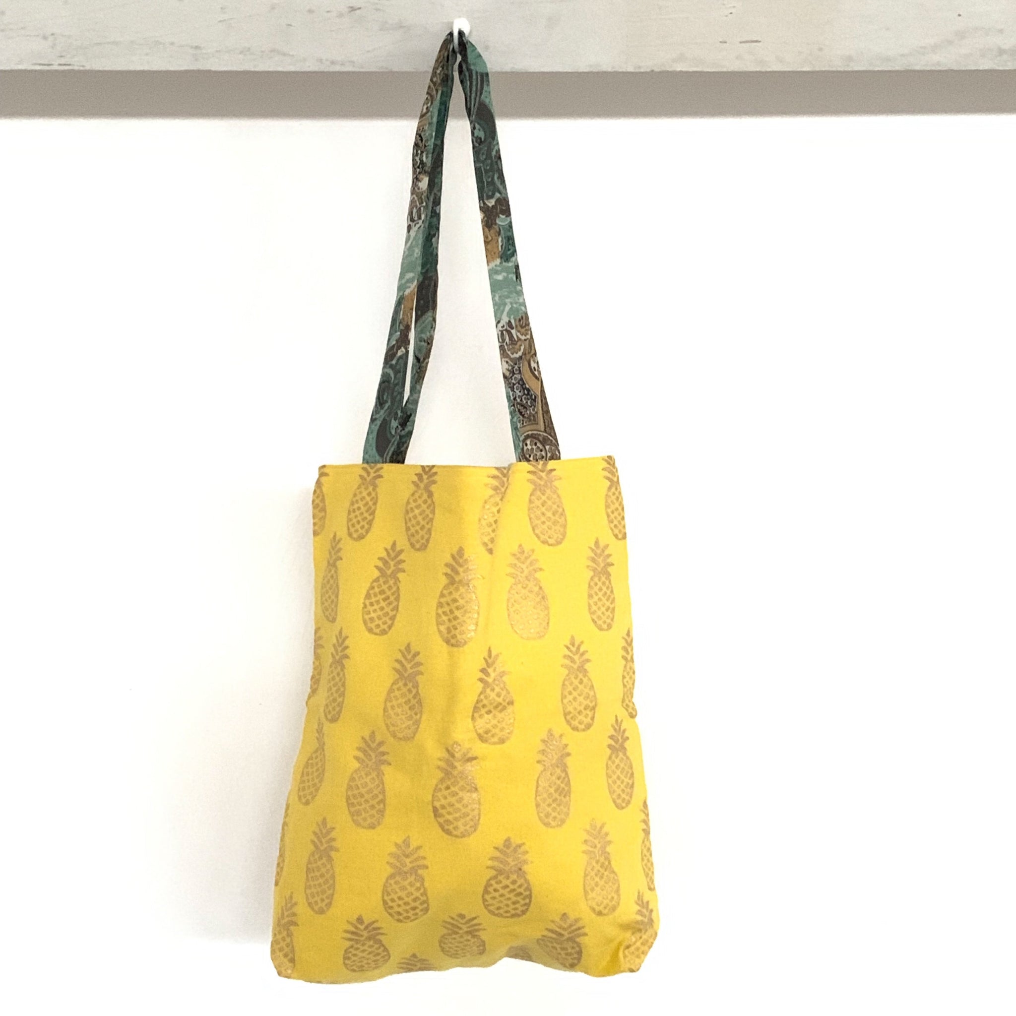 Block Print Pineapple Tote Bag