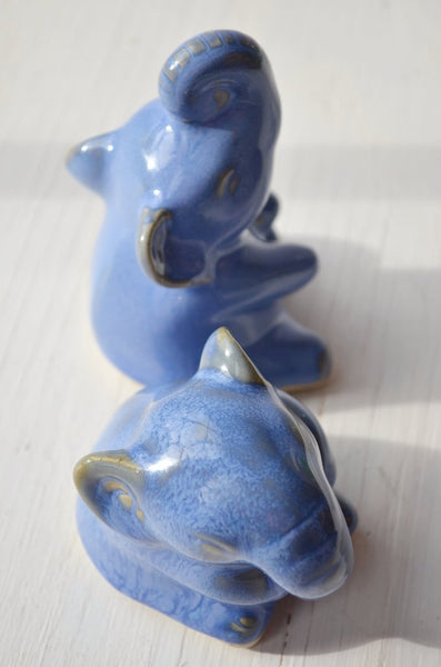 Blue Ceramic Elephants - Set of 2