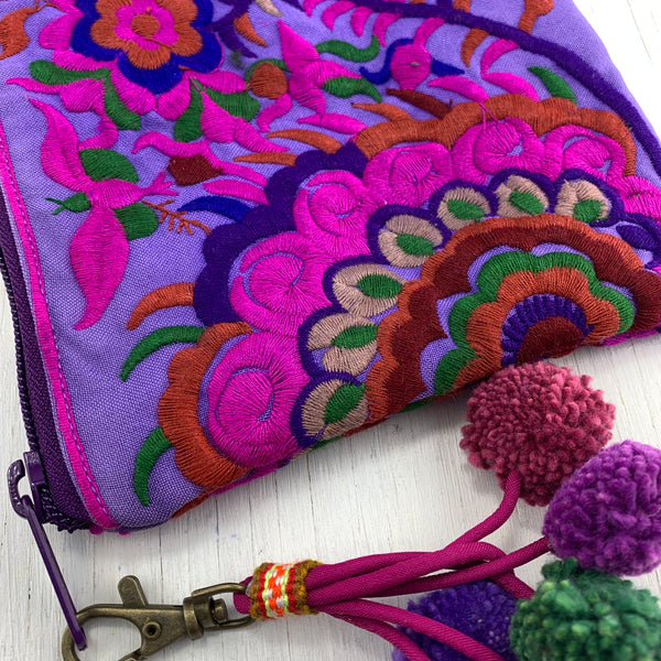 Large Embroidered Pouch, Purple