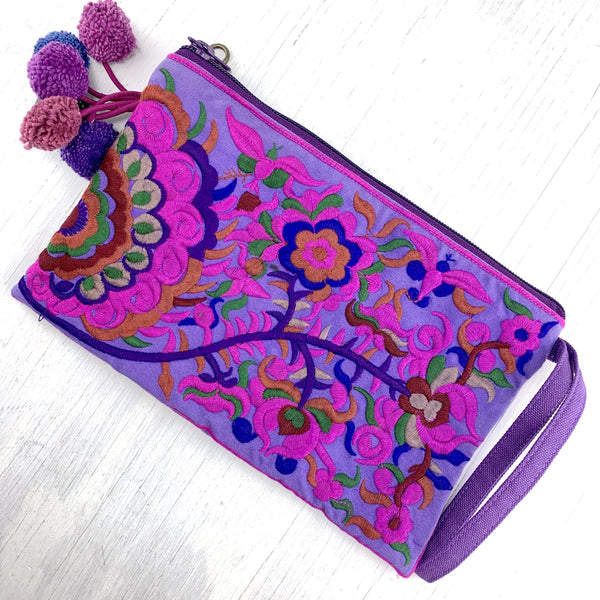 Large Embroidered Pouch, Purple